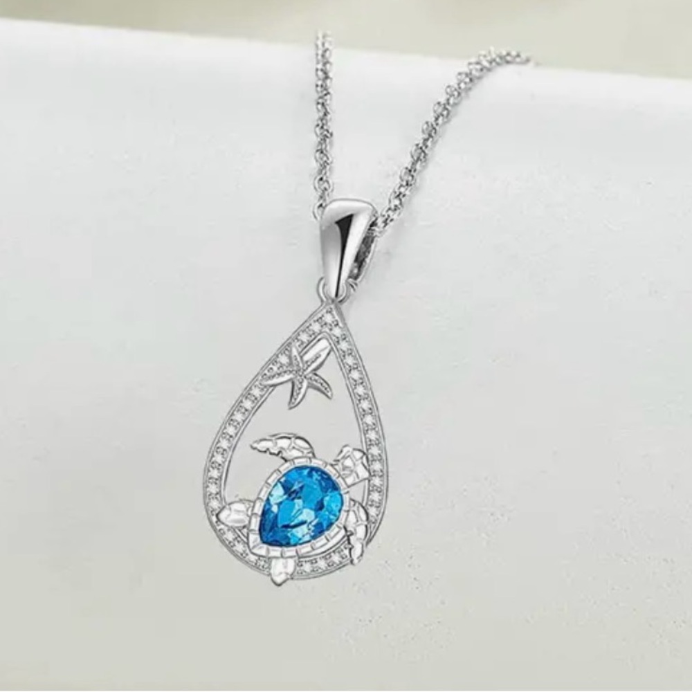 Fashion Exquisite Cute Blue Small SeaTurtle Waterdrop Necklace